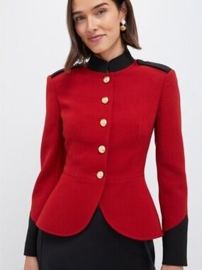 Tuckernuck Red Peplum Military Jacket with Black Trim - Size XL